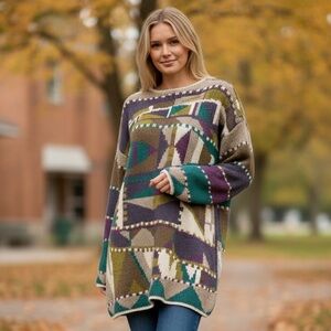 Vintage SEGRETS Sun Prints Hand Knit Sweater Womens Geometric Coogi Style